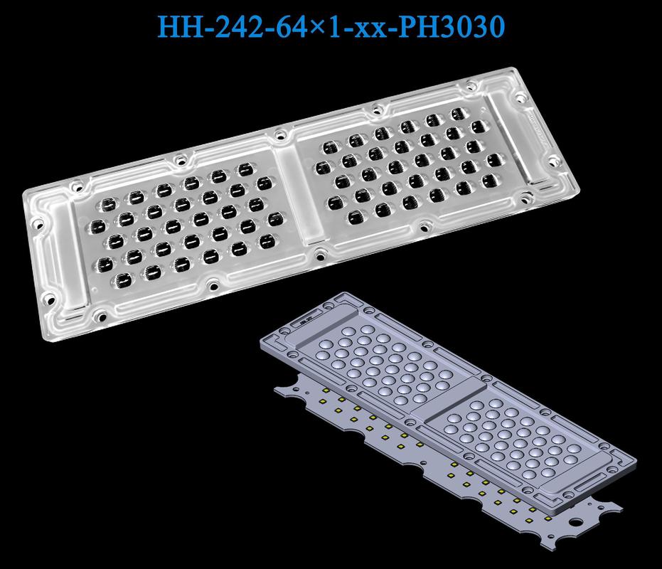 64pcs 3030LEDs Lens 236×70mm Precision Optical Control Multiple Angles Lens For Street Lighting